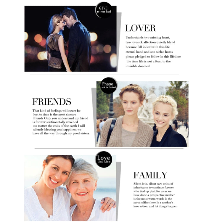 Card collage with couple photo and family messages for gifting and love