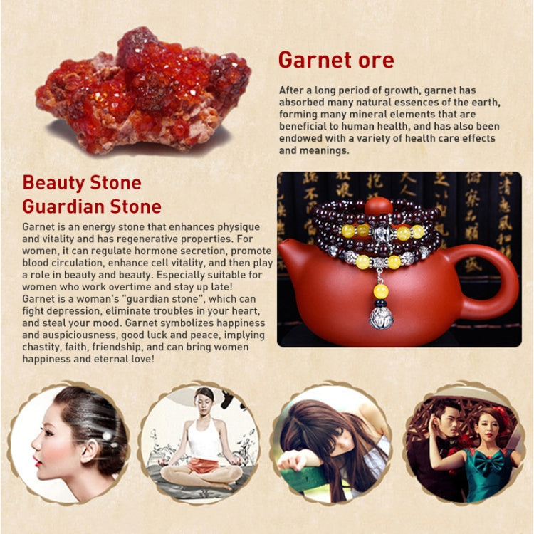 Garnet-colored beaded bracelet with silver-tone charm, shown on product card