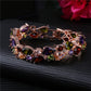 Rose gold tone multicolor zircon bead bracelet with oval and marquise stones, hinged clasp