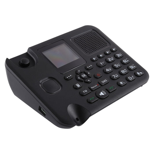 Black GSM desk phone with 2.4-inch TFT screen, keypad buttons and speaker grille.