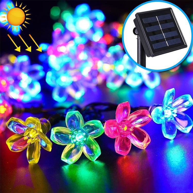 Multicolor solar flower LED bulbs with translucent flower shapes and solar panel inset