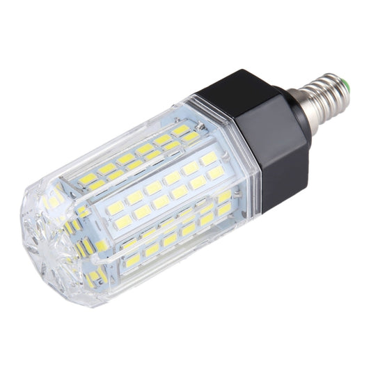 Clear LED corn bulb with black housing and E14 screw base, visible white LED array