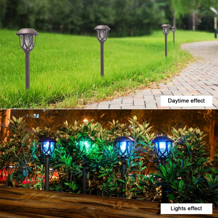 Set of solar stake lantern lights along a walkway edge