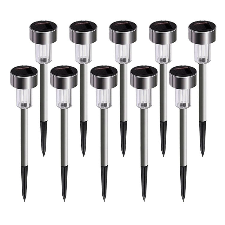 Set of solar garden stake lights with stainless steel tops and clear LED bulbs