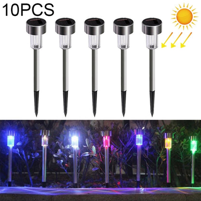 Set of five solar garden stake lights with stainless steel tops and clear LED lenses
