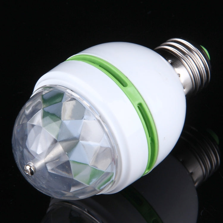 Close-up E27 LED bulb with faceted clear dome, white body, green ring and metal thread