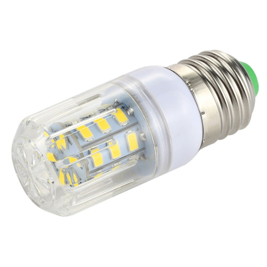 LED corn light bulb with clear housing and E27 screw base, transparent cover visible