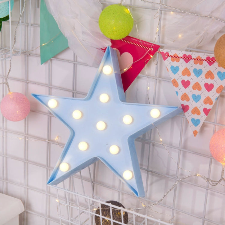 Blue LED star-shaped pentagram night light with warm glowing bulbs
