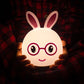 Battery LED rabbit night lamp with glasses face, soft glowing eyes and ears