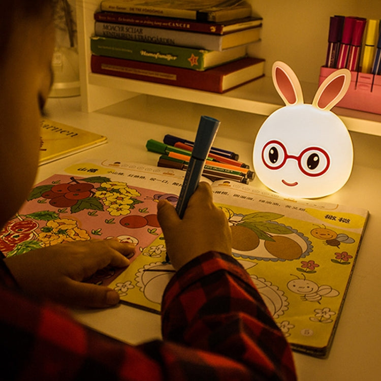 USB charging LED rabbit desk lamp with round glasses and smiling face