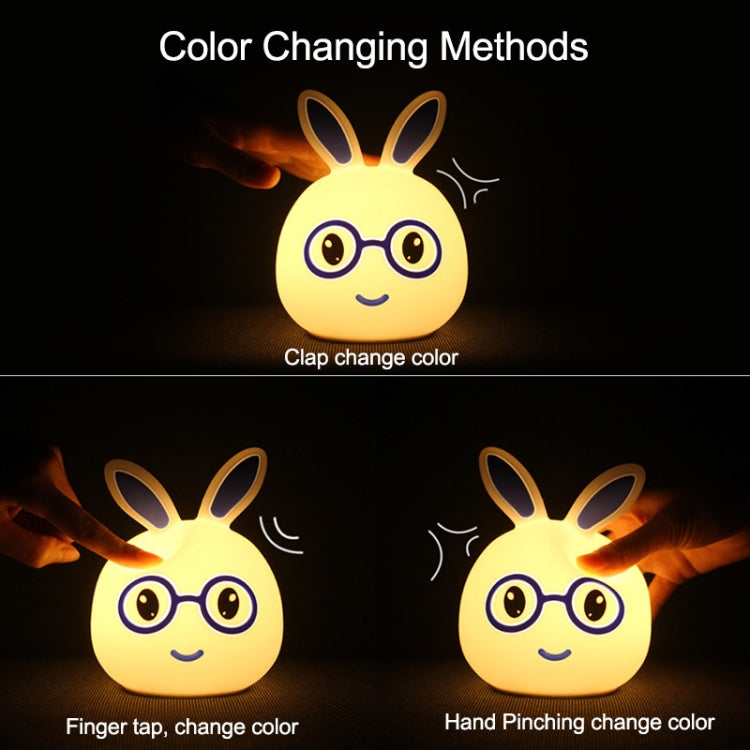 Color-changing bunny LED lamp shown in yellow, blue, and multi-color lighting