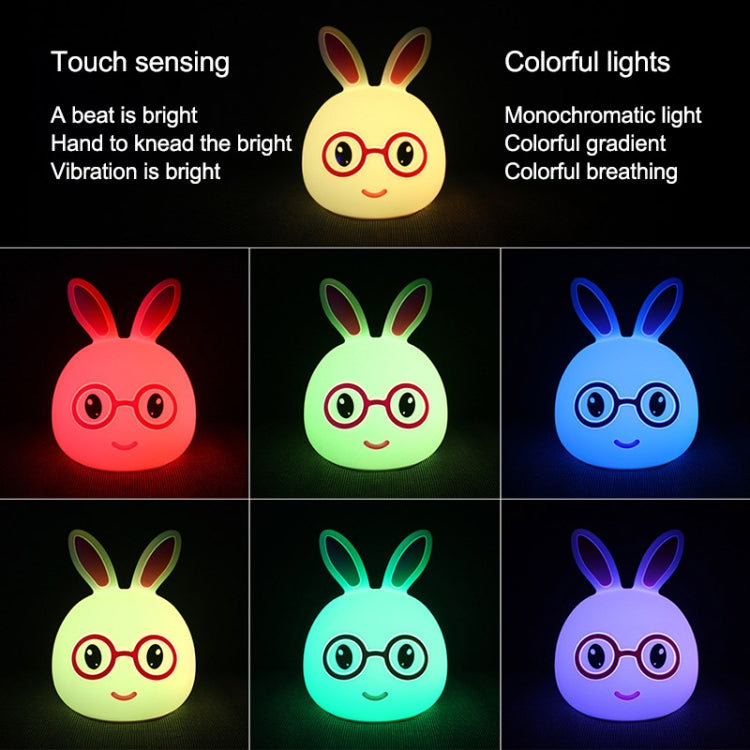 Touch-sensing bunny LED lamp with colorful lighting variants and glasses