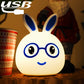 USB charging LED rabbit lamp with blue round glasses and smiling face
