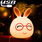 USB charging LED rabbit lamp with red round glasses and cute wink smile