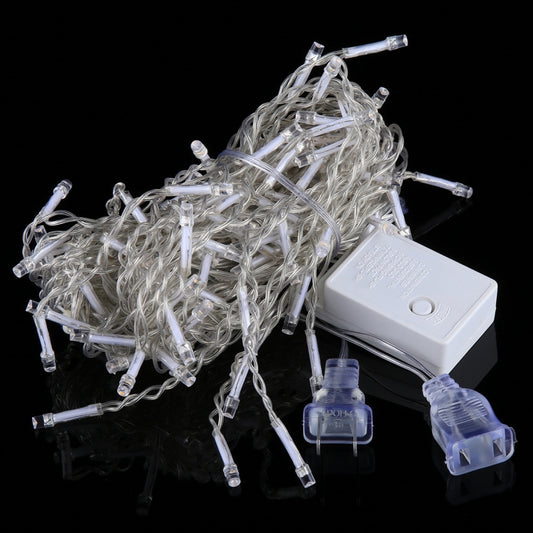 Clear LED icicle string lights with inline controller box and US plug, 3.5 m
