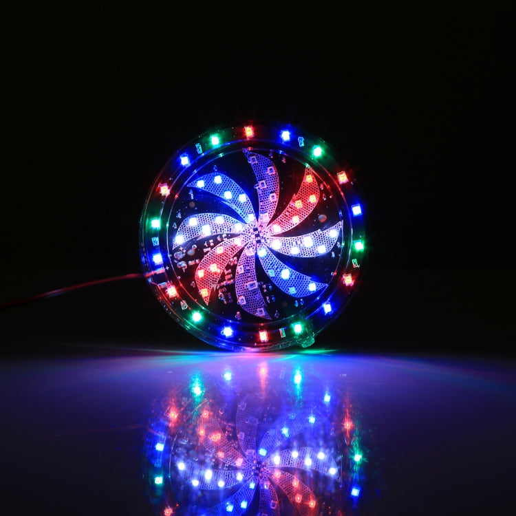 RGB LED motorcycle windmill light, round 10cm with glowing multicolor ring and fan blades