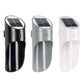 Set of solar LED wall lights in black, gray, and white with round solar panels