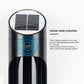 Black solar LED wall light with round solar panel and circular motion sensor area