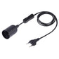 Black E27 lamp holder with inline switch and extension cable, EU-style plug