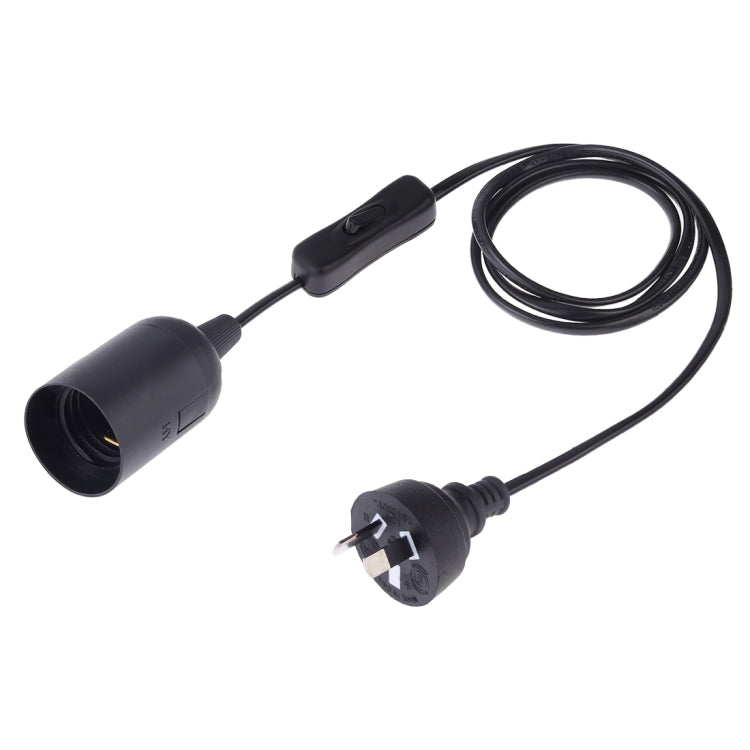 Black E27 lamp holder with inline switch and extension cable, UK-style plug