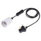 White E27 lamp holder with inline switch and extension cable, UK 3-pin plug