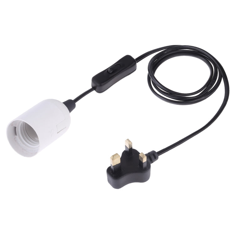 White E27 lamp holder with inline switch and extension cable, UK 3-pin plug