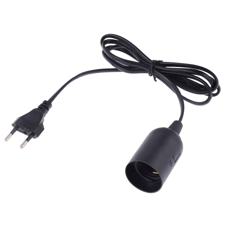 Black E27 lamp holder with extension cable, two-prong plug, single hanging socket
