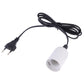 White E27 lamp holder with extension cable and two-prong plug, single socket