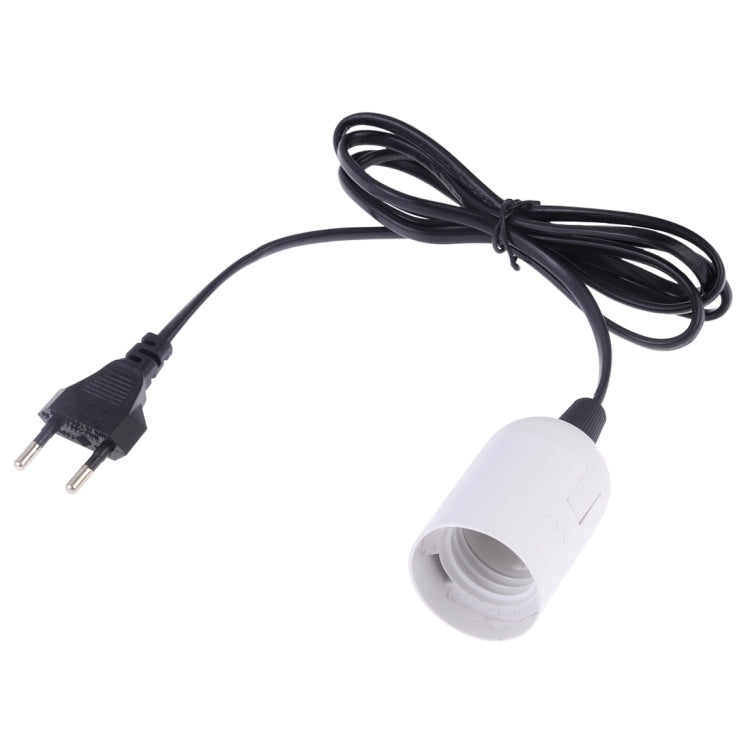 White E27 lamp holder with extension cable and two-prong plug, single socket