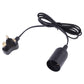 E27 lamp holder with extension cable, black bulb socket and black UK-style plug