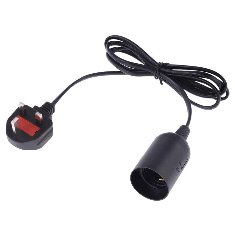 E27 lamp holder with extension cable, black bulb socket and plug with red insert