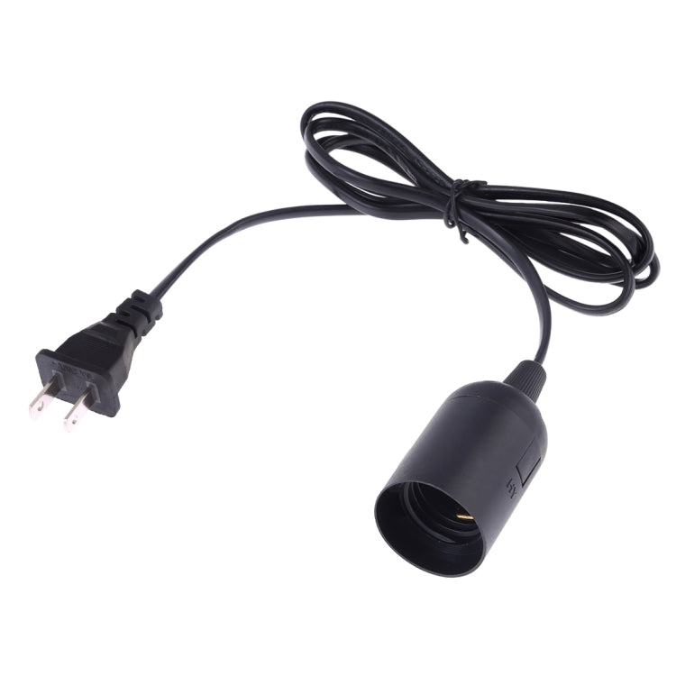Black E27 lamp holder with extension cable and two-prong plug, single socket
