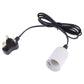 E27 lamp holder with extension cable, white bulb socket and black UK-style plug