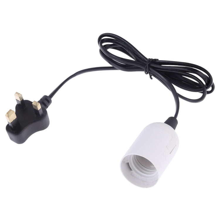 E27 lamp holder with extension cable, white bulb socket and black UK-style plug