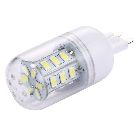 LED corn light bulb with white plastic body and clear top lens, pin base