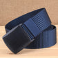 Dark blue woven nylon waist belt with rectangular black buckle