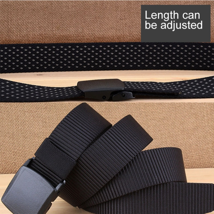Adjustable black nylon waist belt with rectangular buckle and webbing