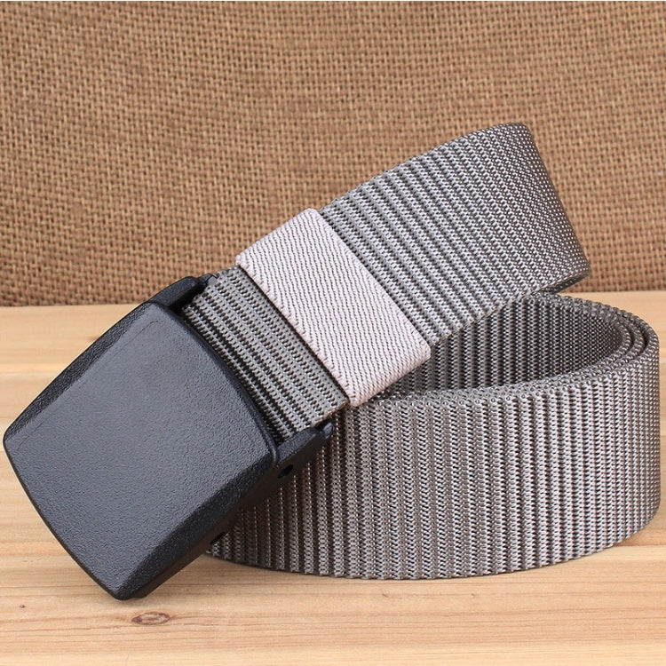 Light gray woven nylon waist belt with rectangular gray buckle