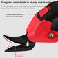 Red-and-black electric scissors cutter head with curved black blades
