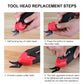 Black and red cutter head replacement with hands holding the tool
