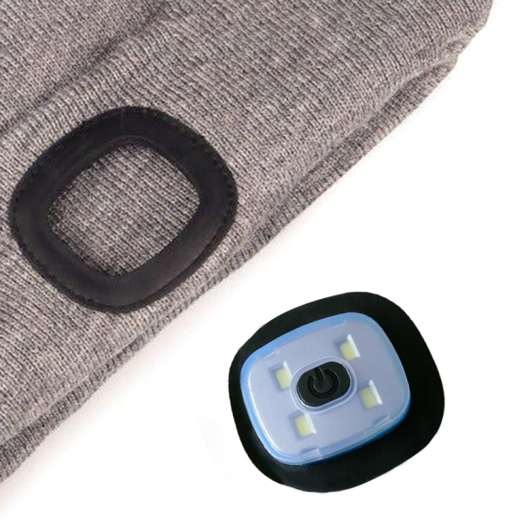 Unisex knit winter beanie in gray with close-up LED light module and black trim
