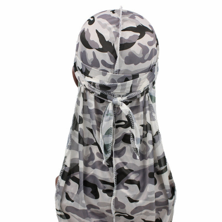 Camouflage long-tailed pirate hat turban cap with front gathered drawstring