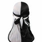Double-color silk satin pirate turban cap in white and black, bow-tied back tails
