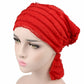 Red chiffon fold turban cap with stacked pleats and gathered side panel