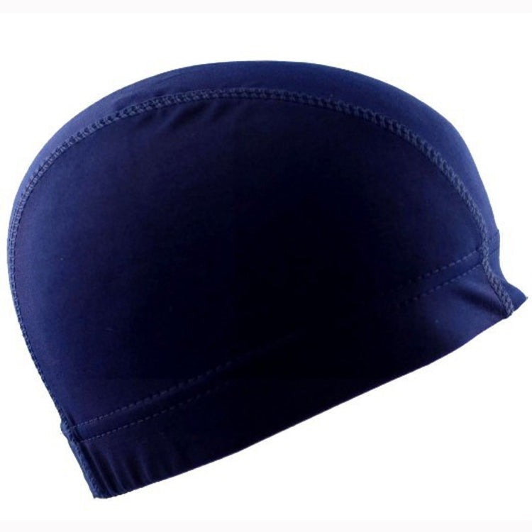 Navy blue elastic dome wig cap with stitched seam and curved low-profile brim