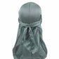 Sage green long-tailed headscarf hat with gathered fabric and tied back