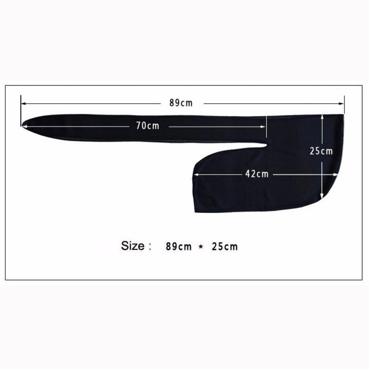 Long-tailed headscarf hat size diagram: 89 x 25 cm, 70 cm top section
