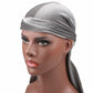 Grey velvet turban cap with smooth wrap band, no visible tail