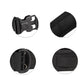 Black belt hardware and textured webbing panels, showing buckle and mounting slots