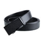 Black leather belt with rectangular automatic buckle and smooth strap